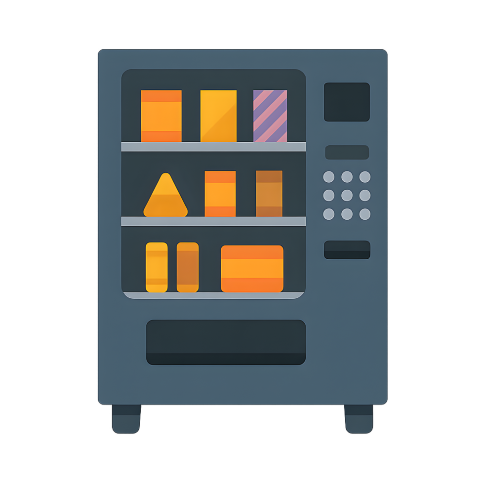 Vending machine display urban setting digital art transparent background modern concept png