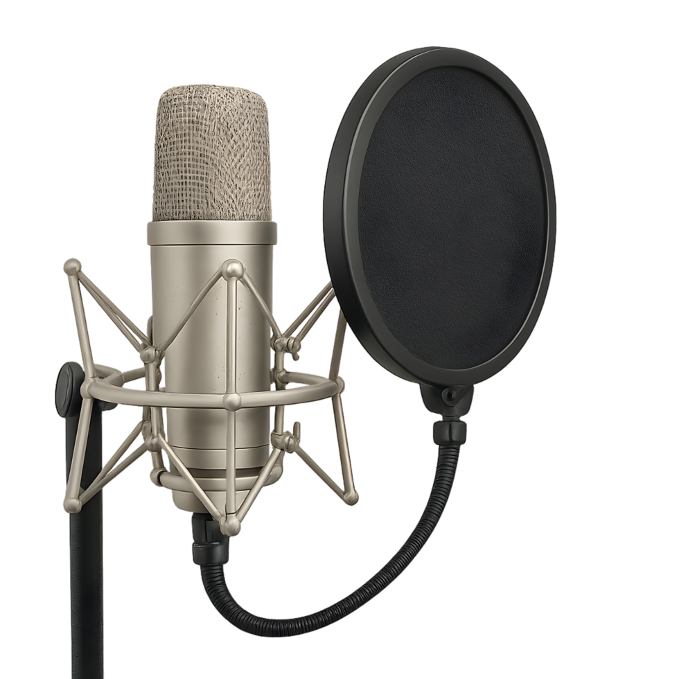 Recording action with a transparent background professional microphone setup in a studio environment png