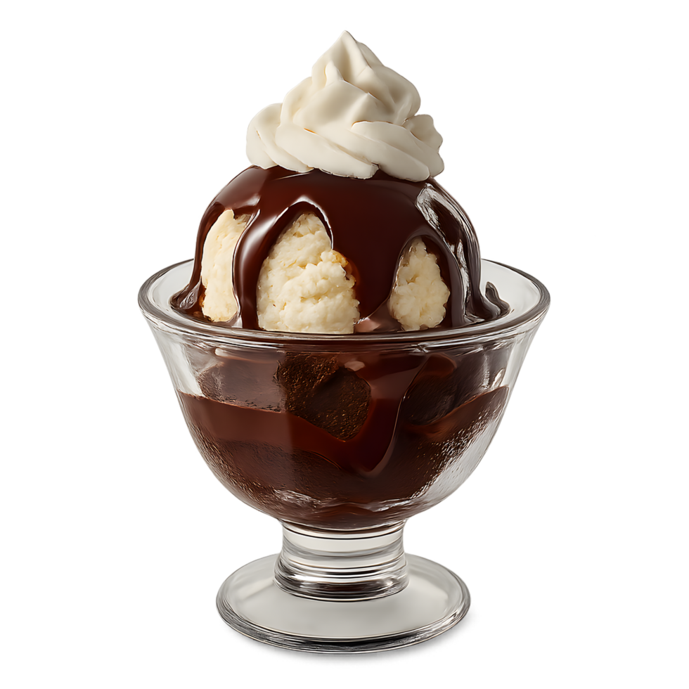 Indulge in a delicious ice cream sundae with chocolate sauce indoor setting close-up view for food lovers png
