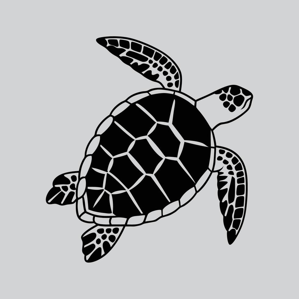 Detailed Sea Turtle Illustration in Black vector