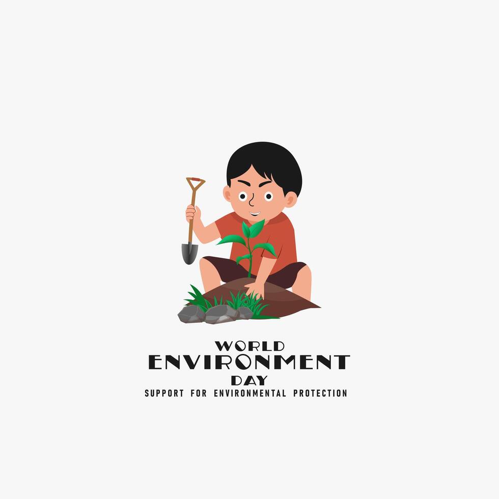 World Environment Day concept with kids planting trees, concept of saving planet earth vector
