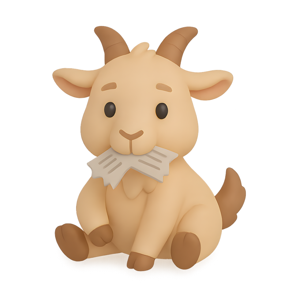 Cute 3d render of a goat with transparent background whimsical animal character playful environment cartoon style png