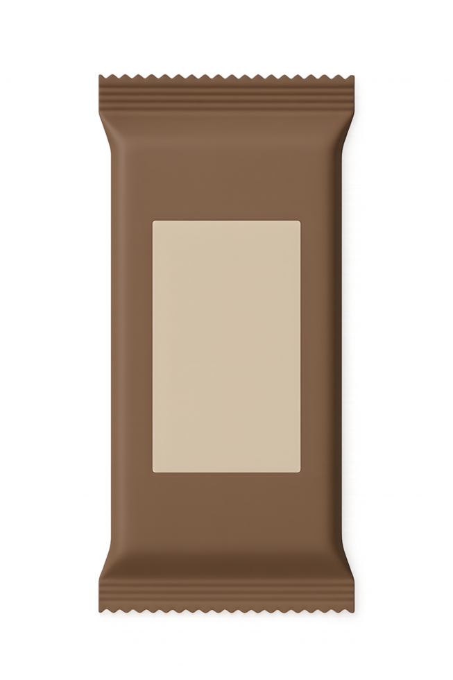 Chocolate bar wrapper mockup on transparent background studio environment product design minimalistic viewpoint png
