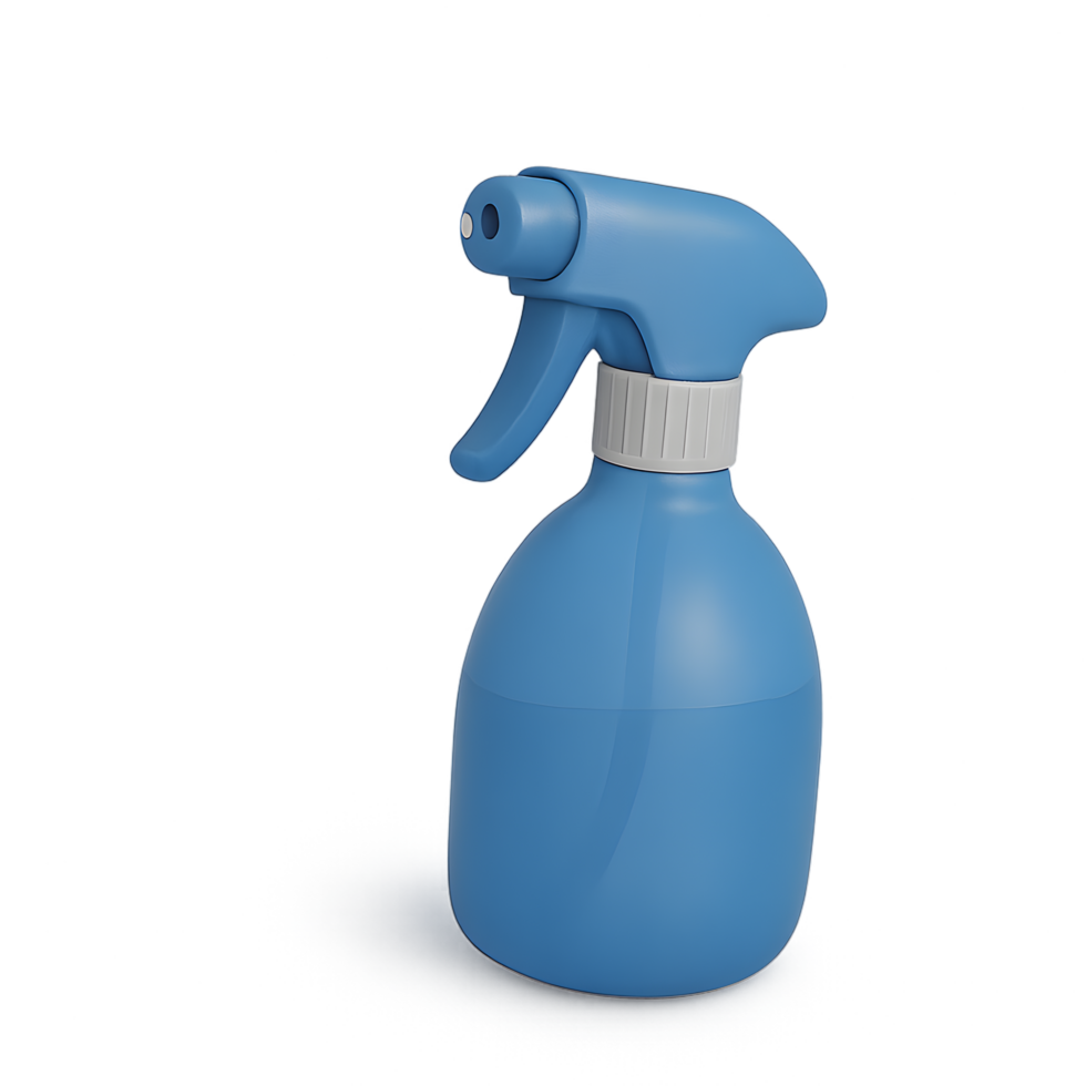 Cleaning action with a transparent background blue spray bottle studio environment close-up view for creative projects png