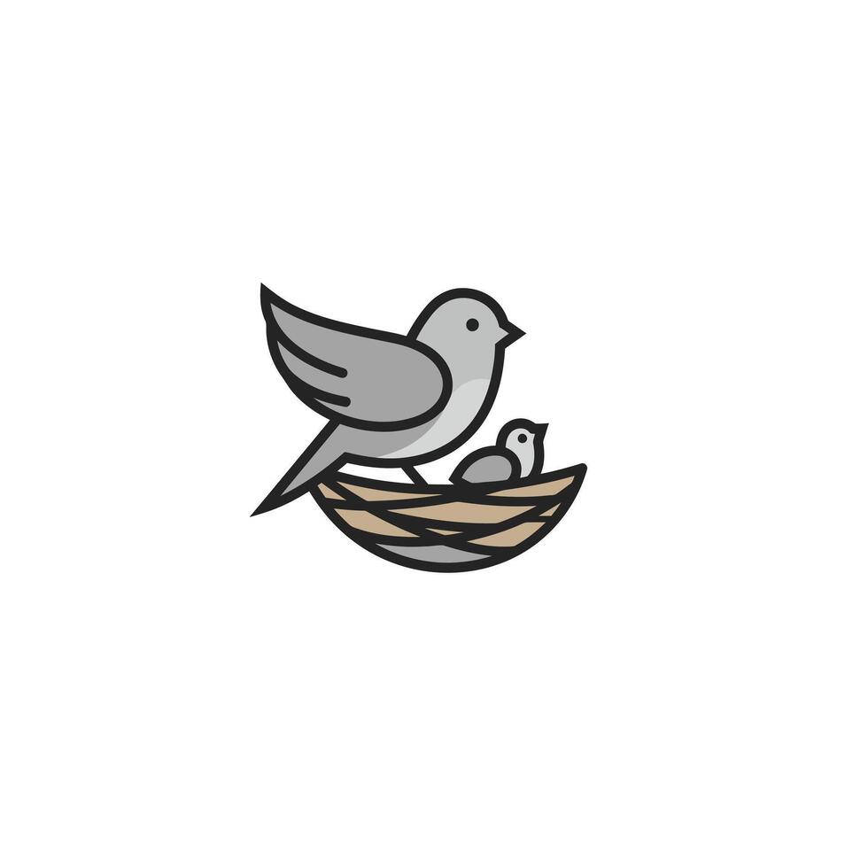 Bird and chick in a nest logo design vector