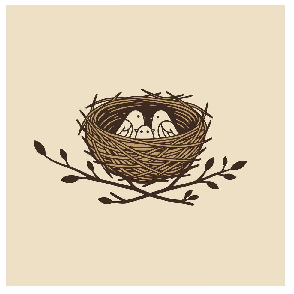 Logo design of a nest with two birds in it vector