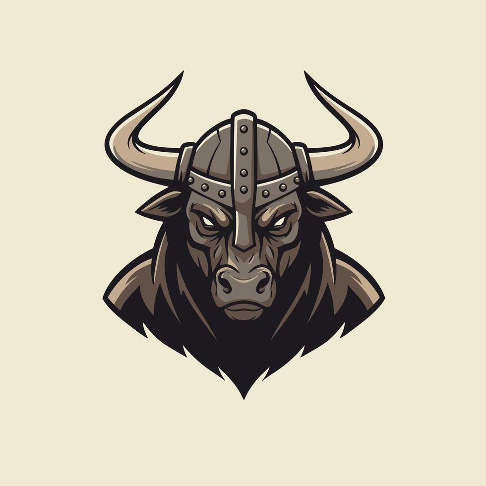 Logo design of a bull head with horns and a helmet vector