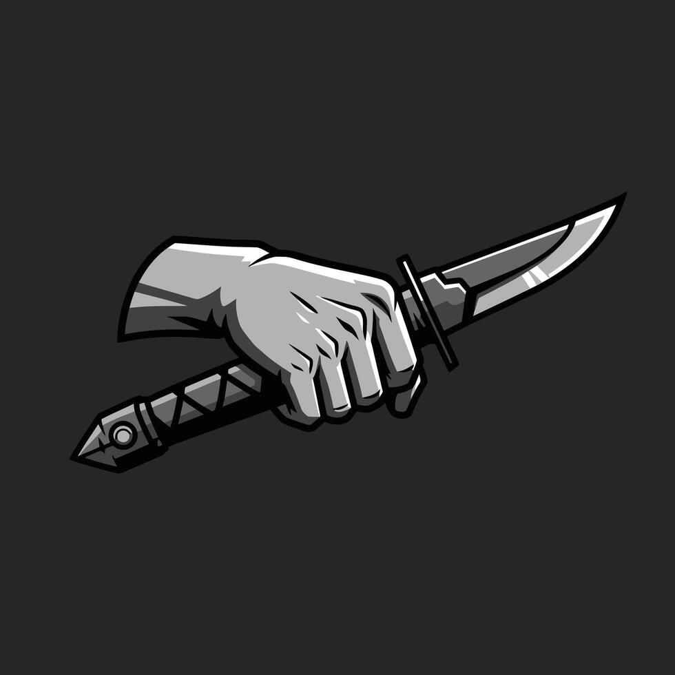 Hand holding a knife logo design vector