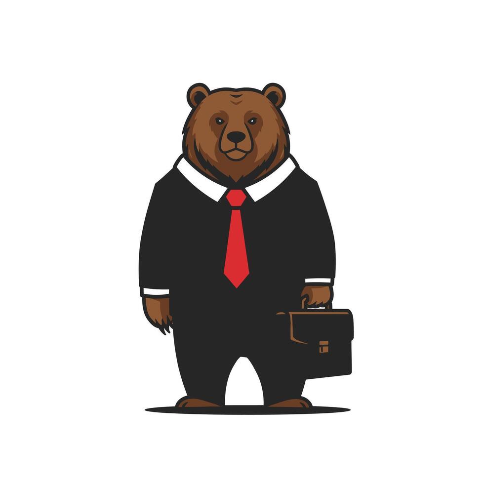 Bear in a suit and tie holding a briefcase logo design vector