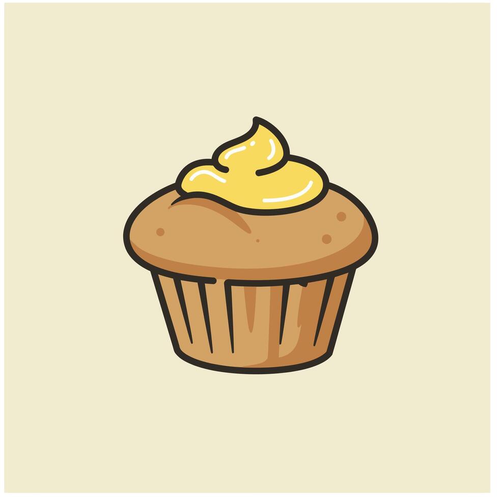 Cartoon cupcake with yellow icing logo design vector