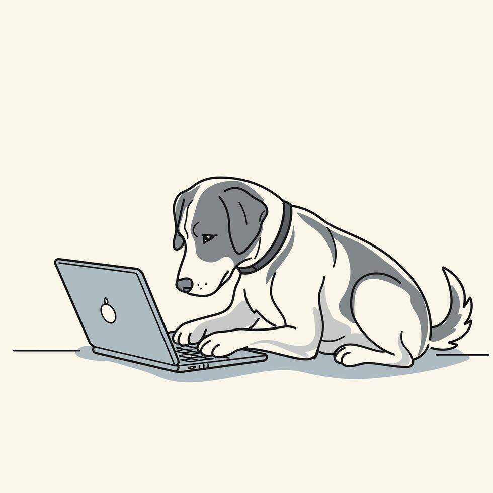 Dog using a laptop logo design vector