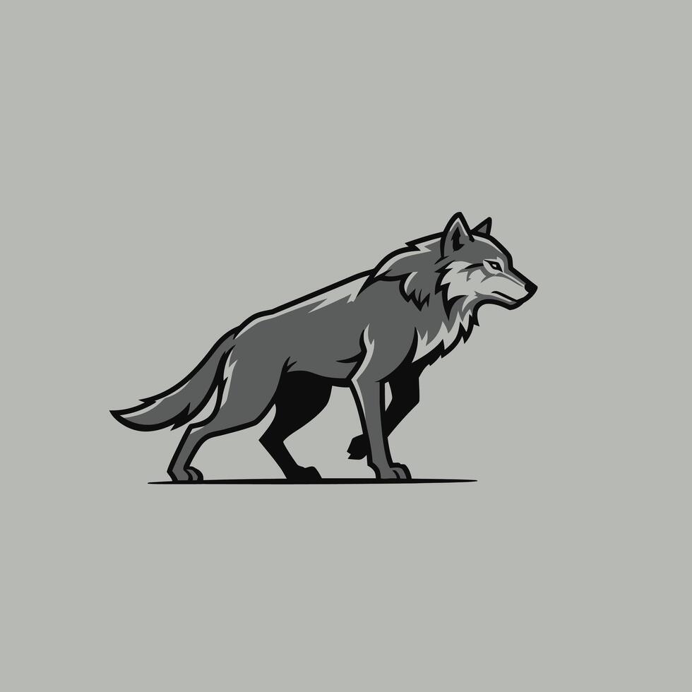 Logo design of a wolf is standing on a gray background vector