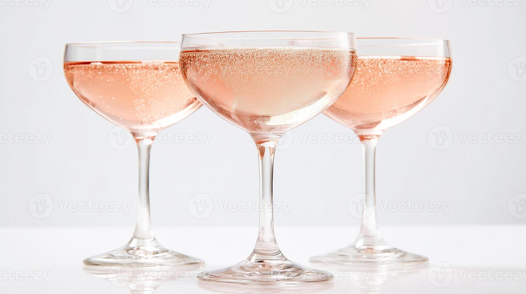 Close-up of glasses of rose sparkling wine on a gray background photo