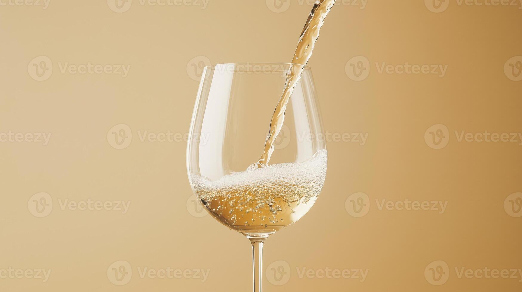 Wine poured into elegant glass on a beige background photo