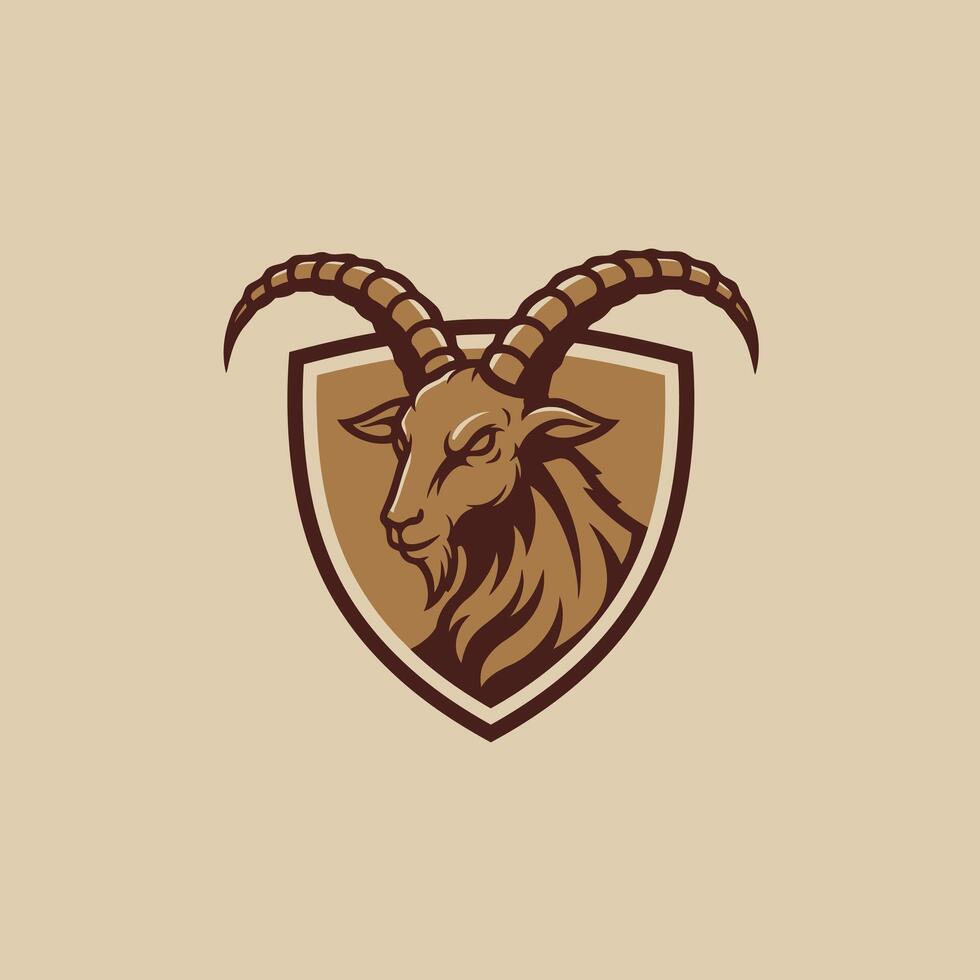 Goat head logo design on a shield vector