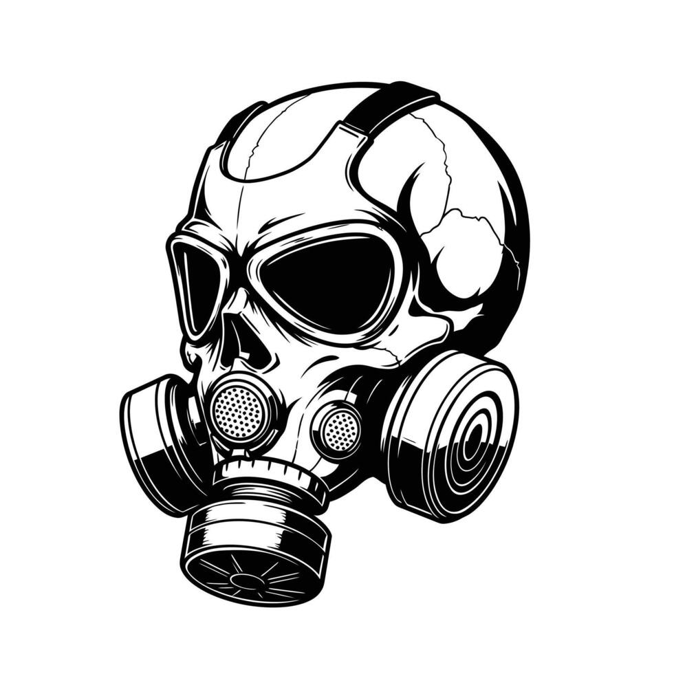 Side profile of a skull wearing a gas mask logo design vector