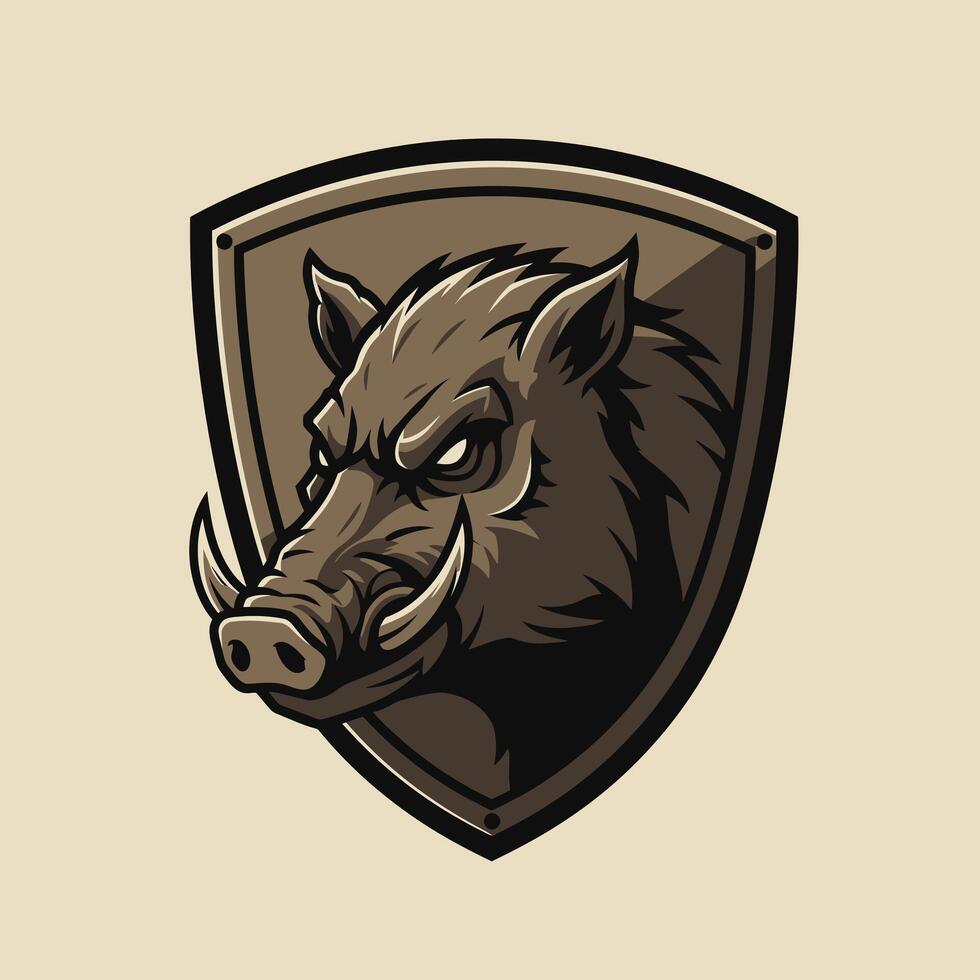 Wild boar head logo design on a shield vector