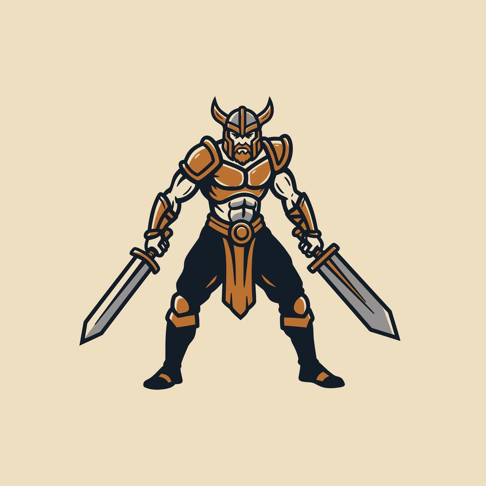 Logo design of a Viking warrior with two swords vector