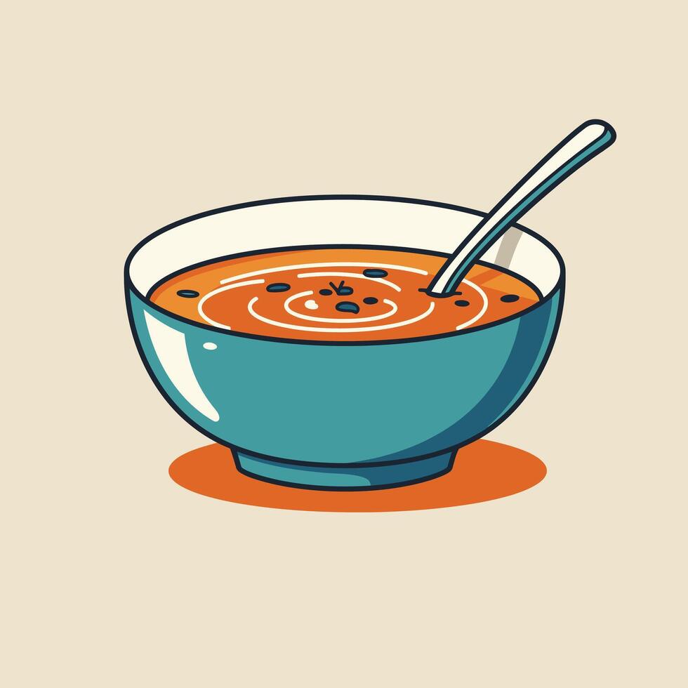 Bowl of soup with a spoon logo design vector