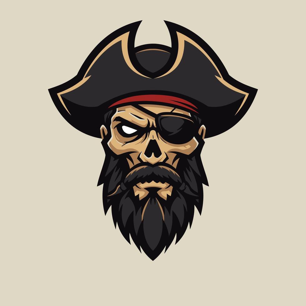 Pirate with a beard and an eye patch logo design vector