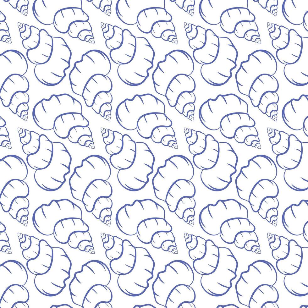 Seamless pattern with hand drawn doodle seashell in outline style. Nautical ocean background perfect for packaging, textile design, wallpapers, and summer-themed projects. vector