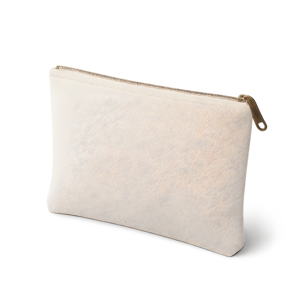 Realistic zipper pouch mockup with transparent background studio setting fabric design showcase png
