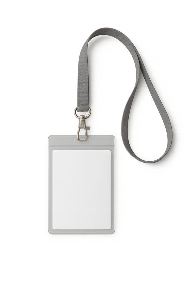 Transparent id holder with realistic lanyard strap office environment product showcase clear background png