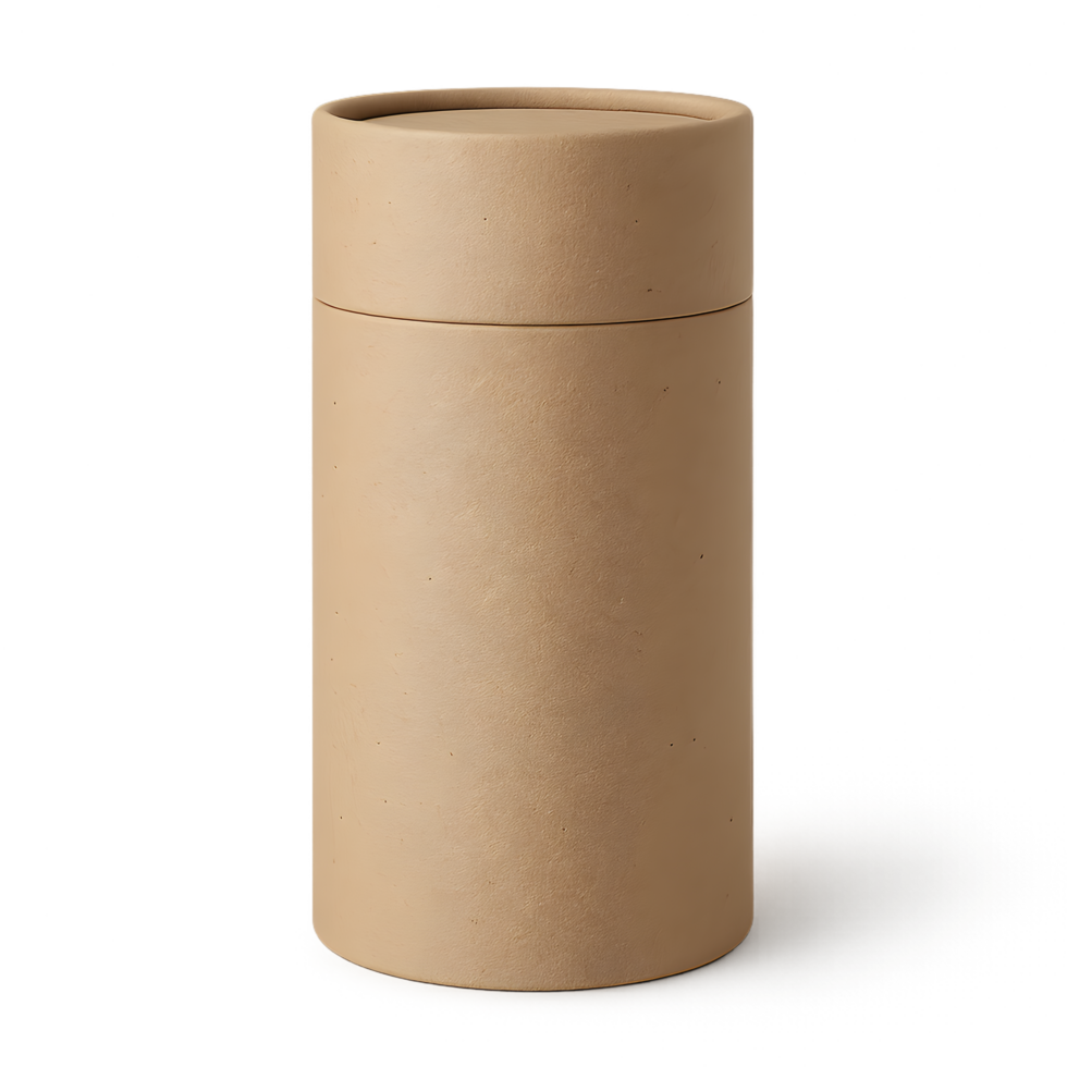 Realistic cardboard tube mockup transparent background product display studio environment front view concept art png