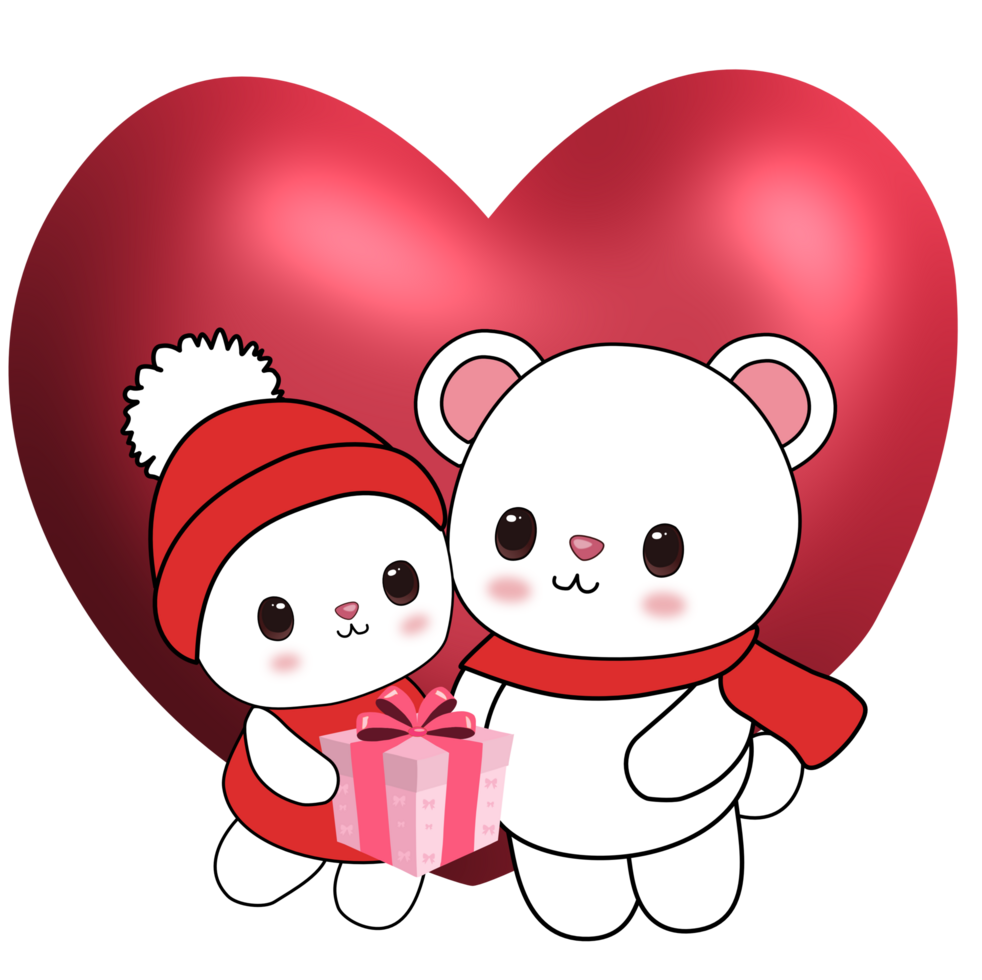 cute white bear gift for you and heart background png
