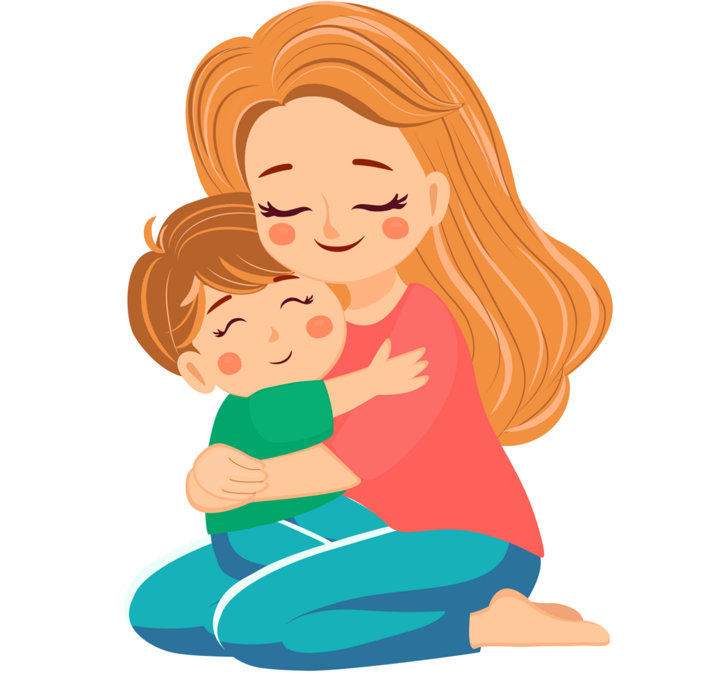 Mother hugging child with love and warmth in a sweet cartoon png