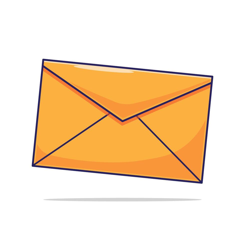 Cute cartoon illustration of floating orange envelope isolated on white background. Message cartoon with flat design concept vector