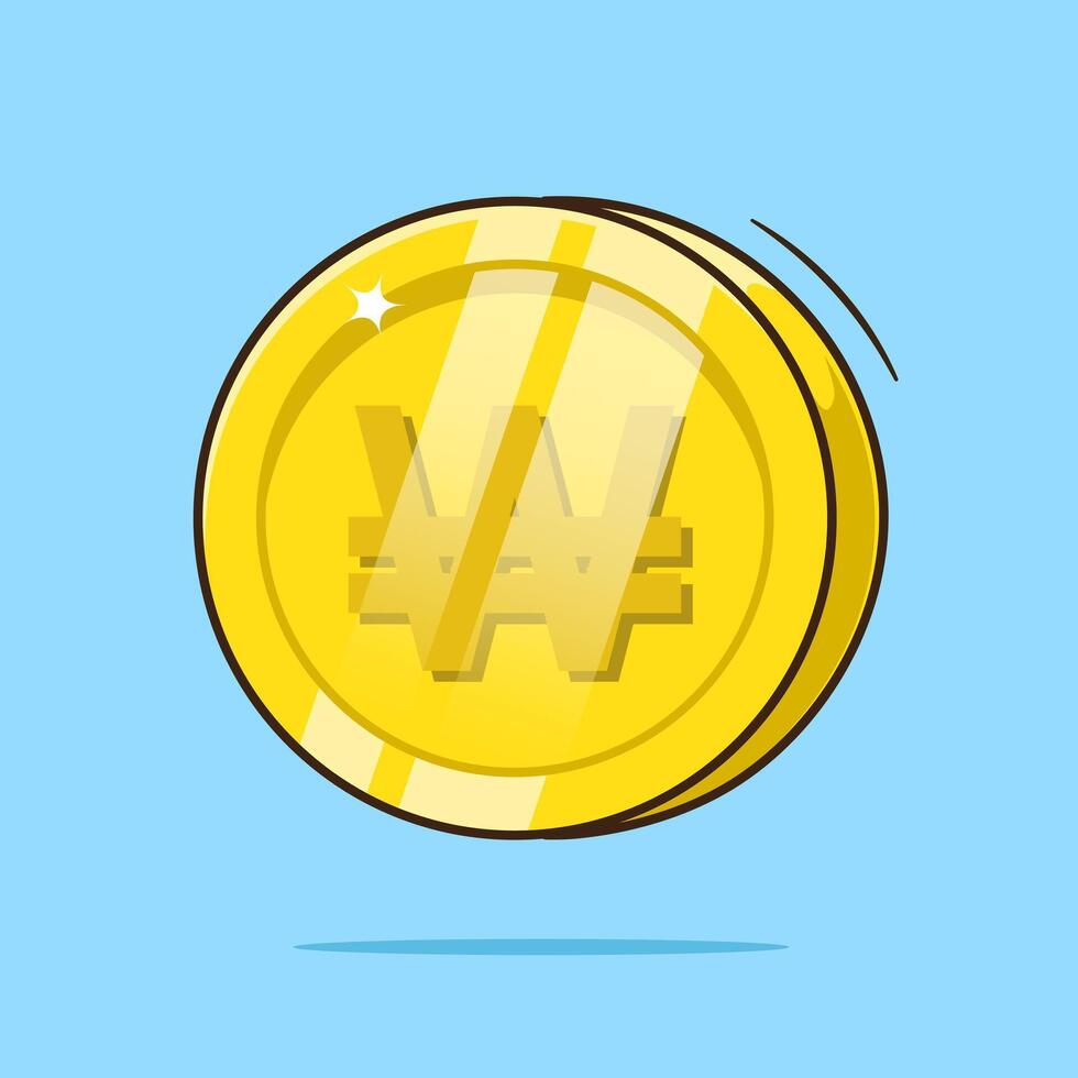 Cute Korean won golden game coin currency icon, sign or symbol cartoon illustration for apps, web and others vector