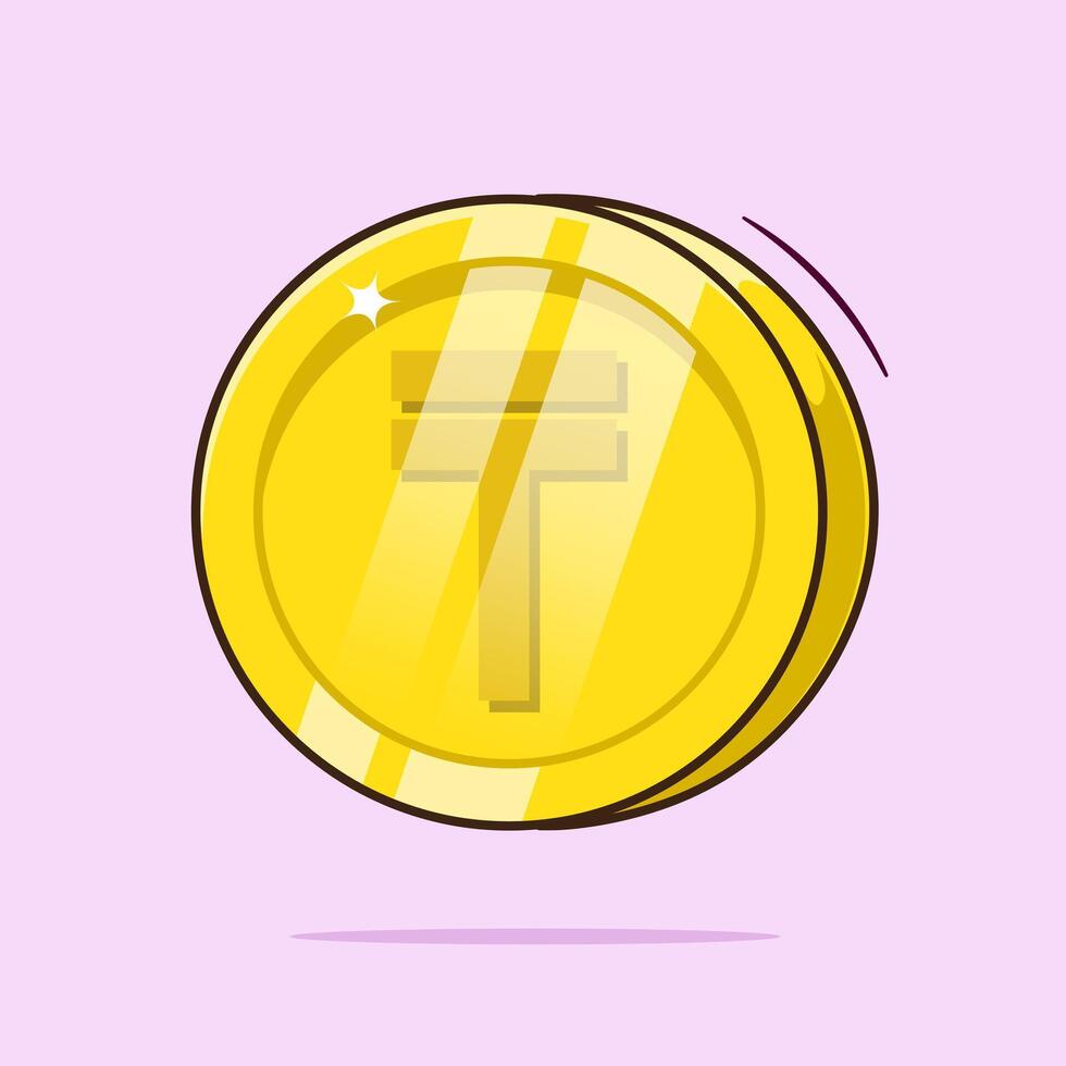 Kazakhstan golden coin currency symbol cartoon suitable used digital coin, web or apps vector