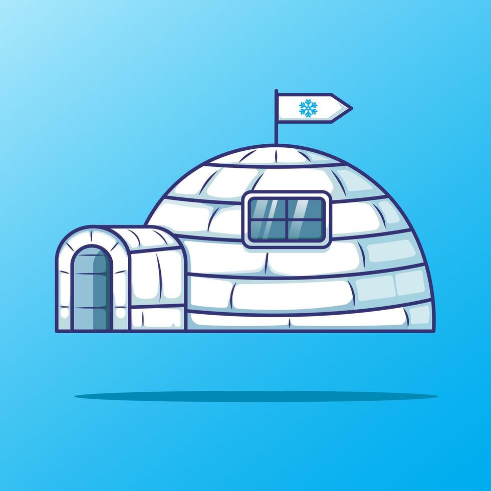 Beautiful icon, mascot, or symbol of floating igloo ice house illustration cartoon in winter season with flat design concept vector