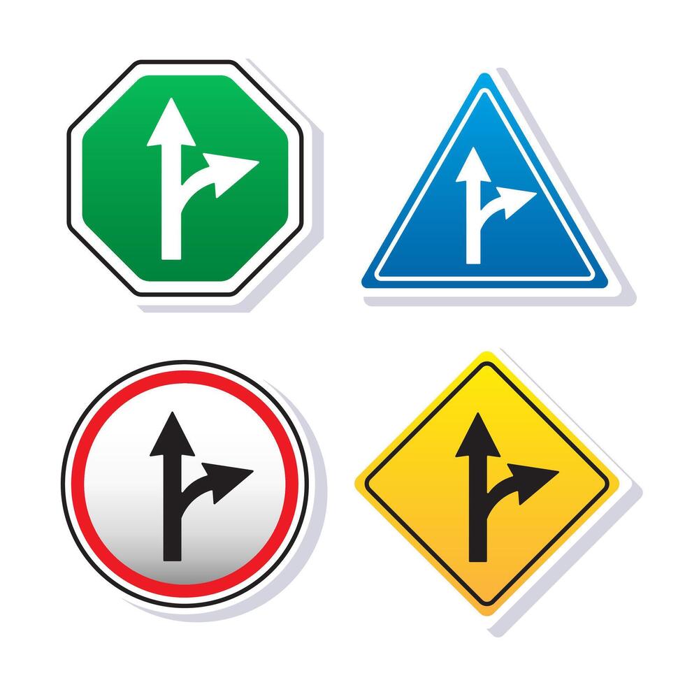 Go straight or turn right sign arrow board collection set illustration cartoon with flat style concept vector
