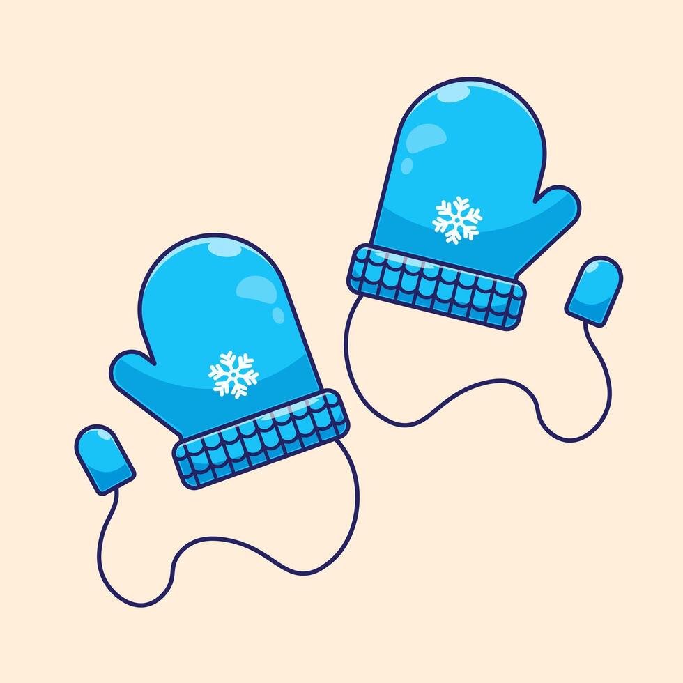Flat design cartoon of Blue mittens or winter gloves with snowflakes icon logo symbol illustration concept isolated vector