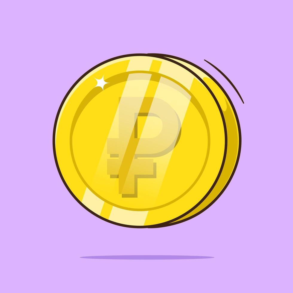 Floating gold coin of Russian ruble currency sign or symbol illustration cartoon isolated vector