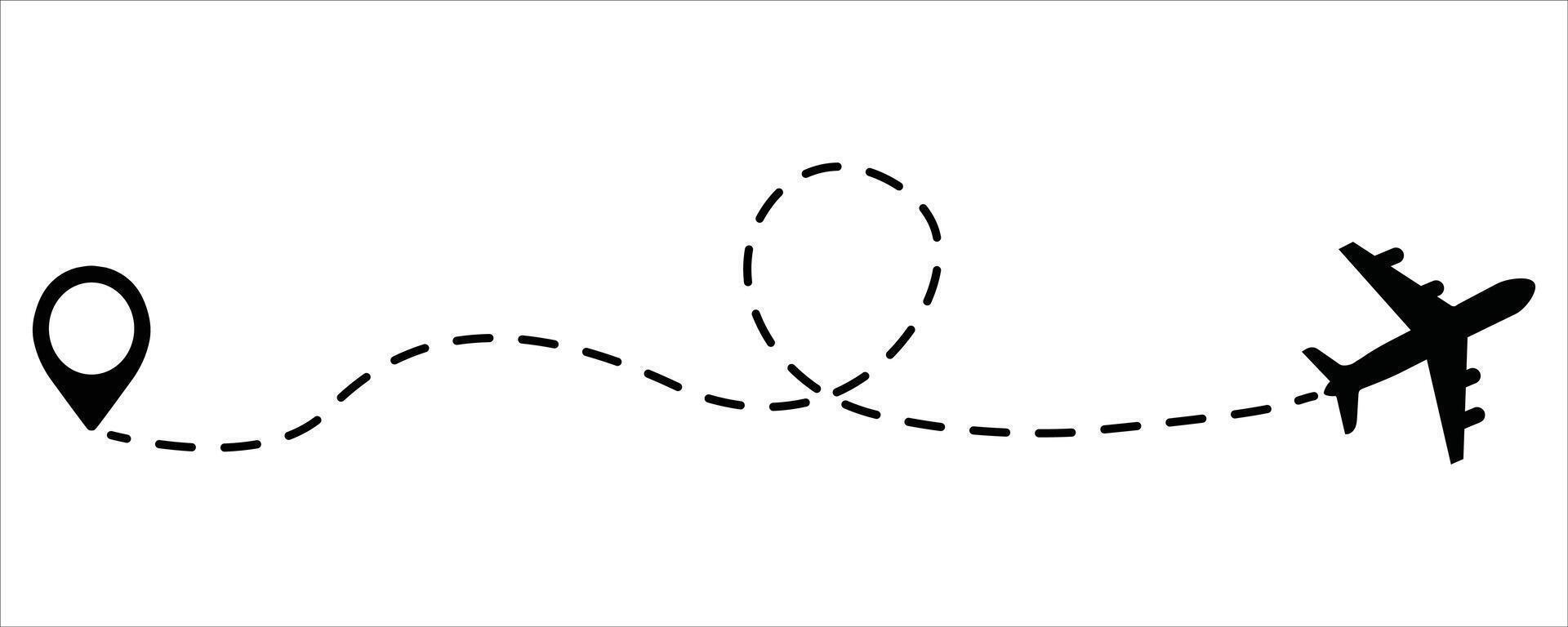 Airplane line path icon of air plane flight route with start point vector