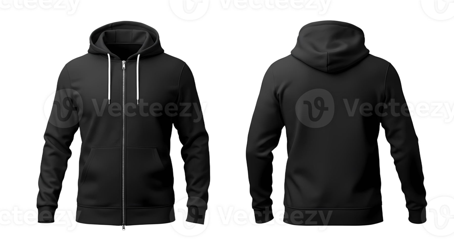 A black hoodie with a zipper and hood png