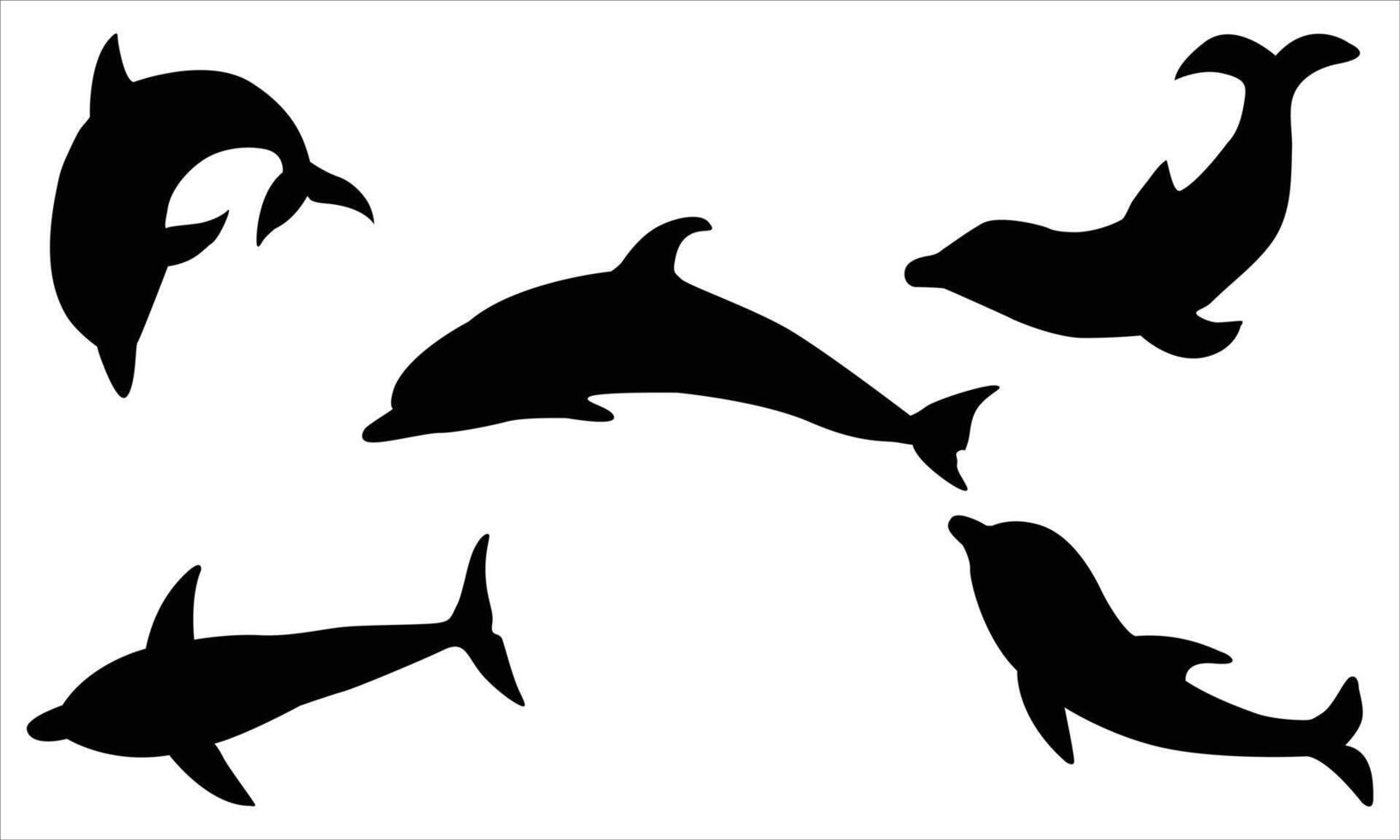 Dolphin black silhouettes set vector