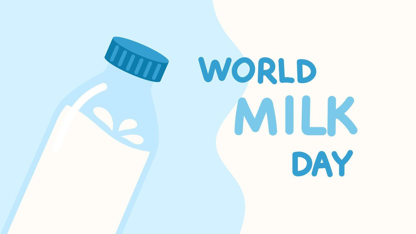 World milk day poster background. Bottle of milk on a blue background. vector