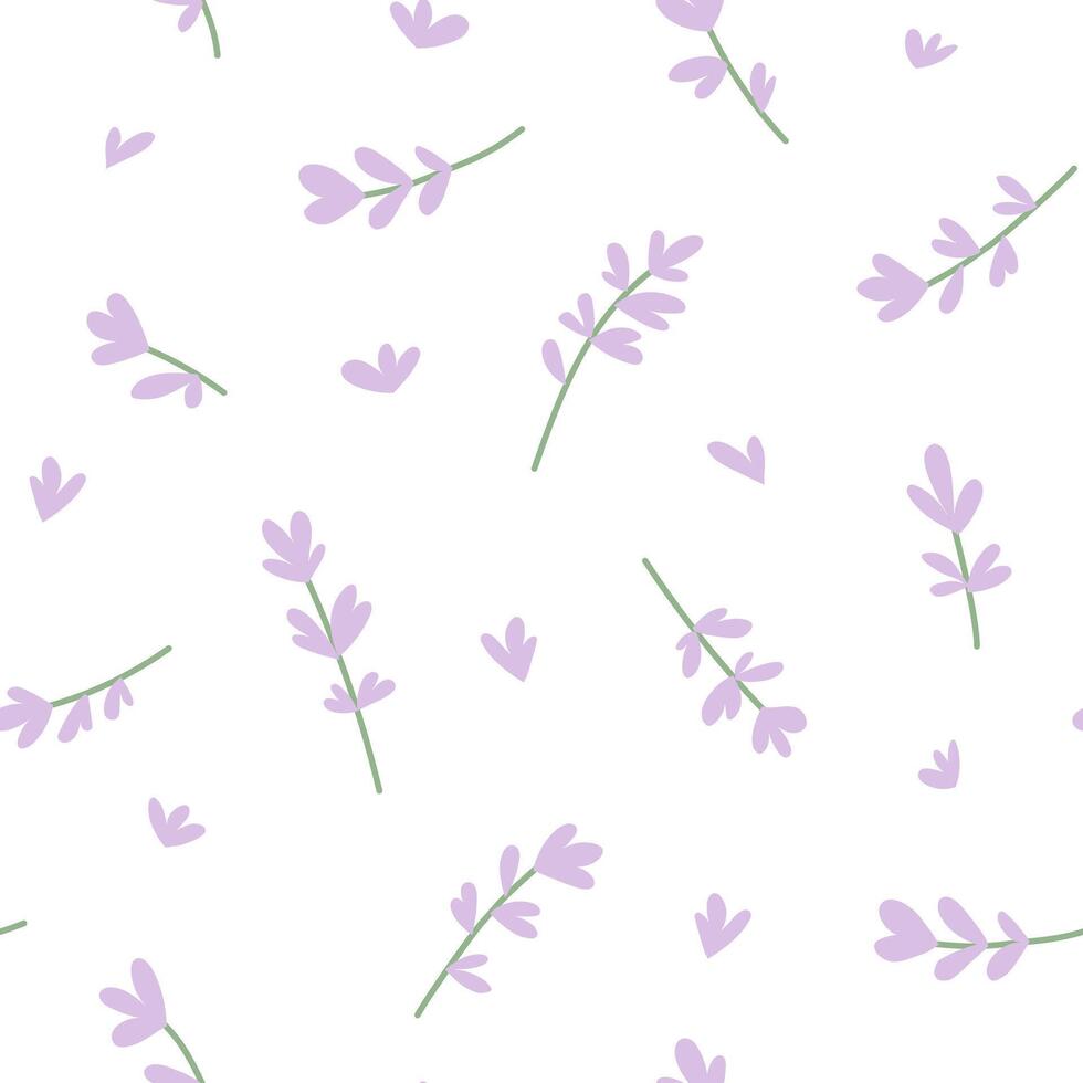 Purple lavender sprigs cartoon flat seamless pattern isolated on white background vector