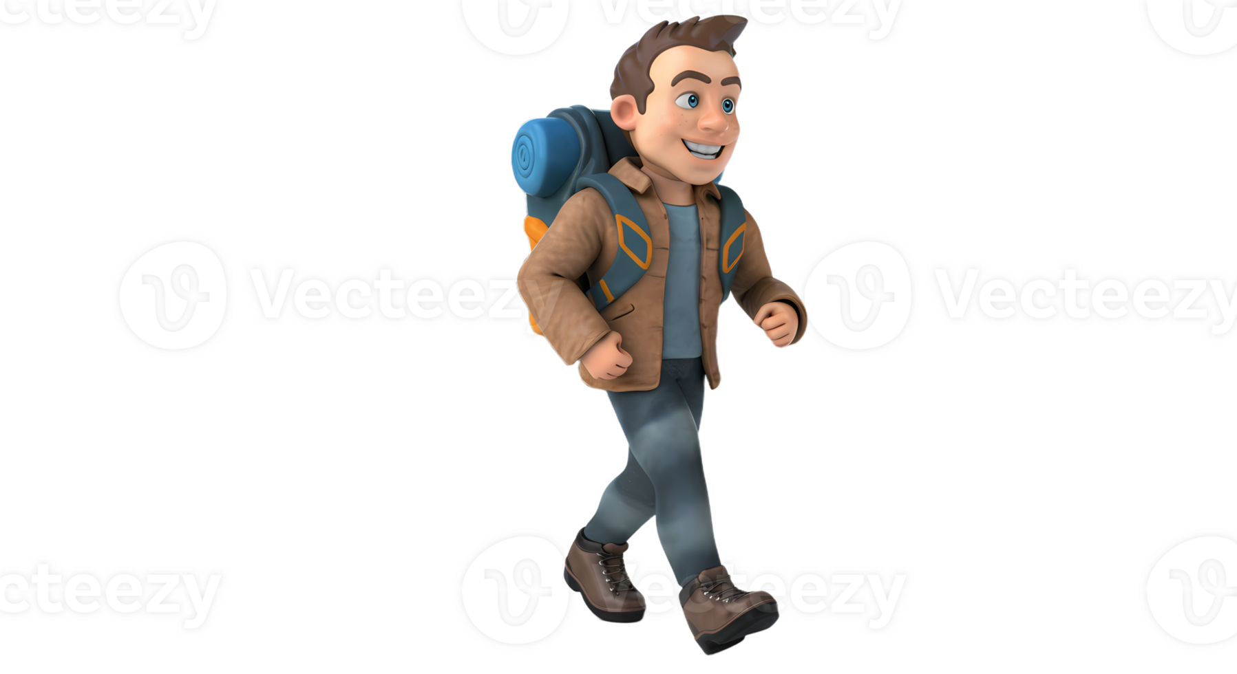 A cartoon man with a backpack walking png