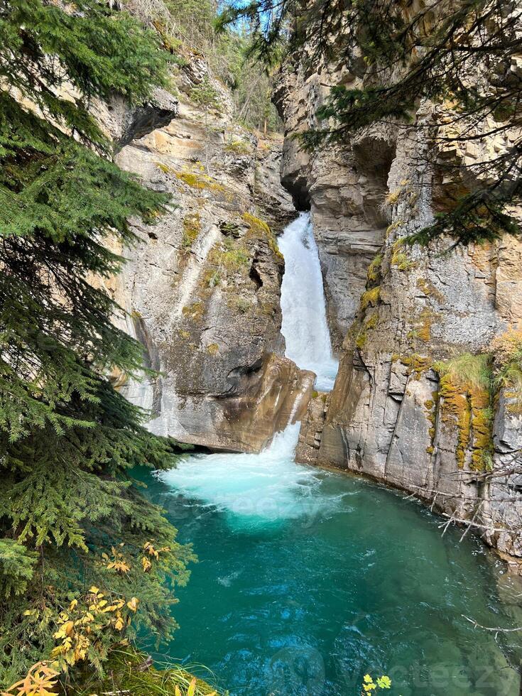 Beautiful Waterfall at Johnston Canyon Canmore Canada photo