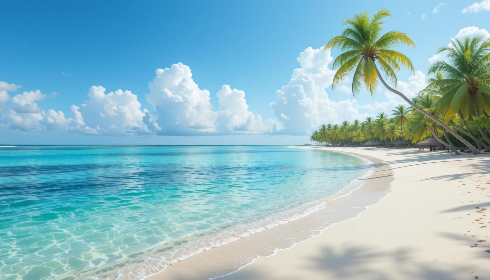 Tropical beach with palm trees and blue water photo
