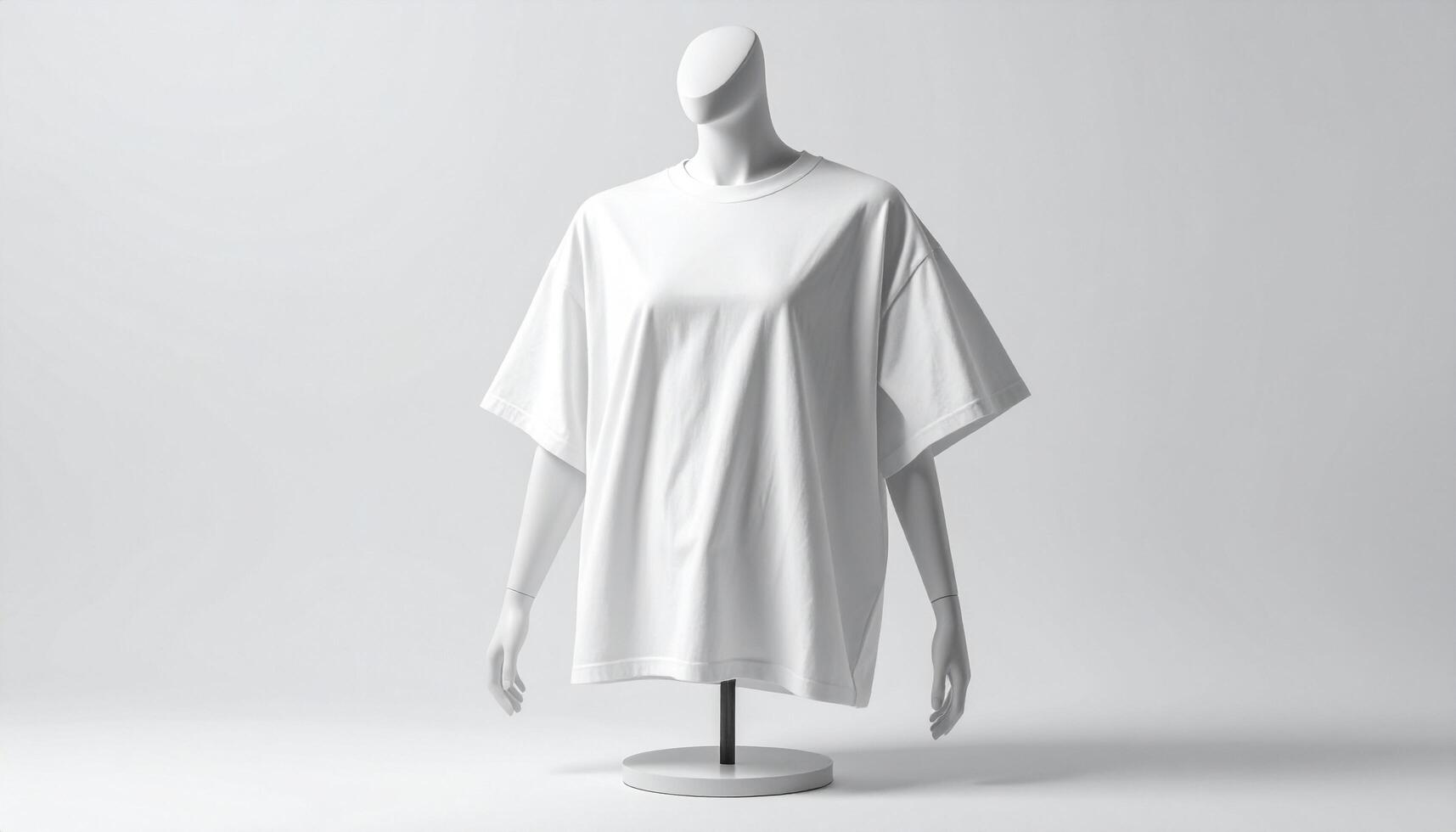 Oversized White T Shirt on Modern Art Sculpture Mannequin in Dynamic Pose photo