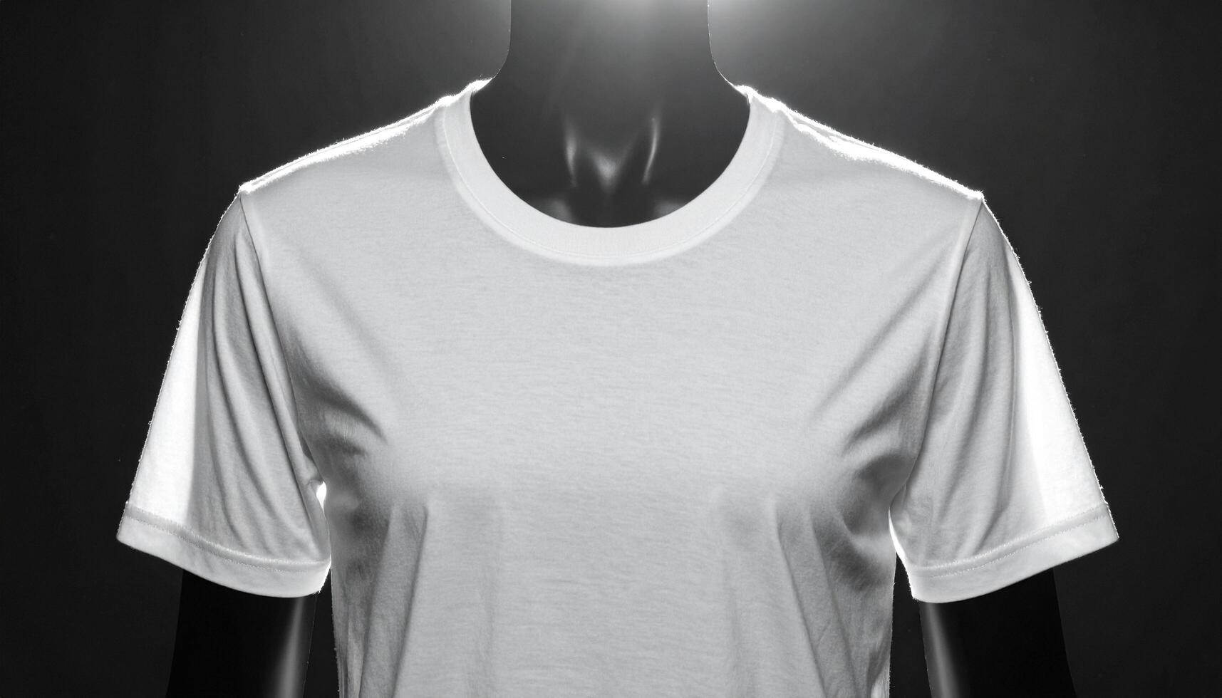 Brushed Aluminum Finish Mannequin Wearing White Unisex T Shirt with Backlight photo