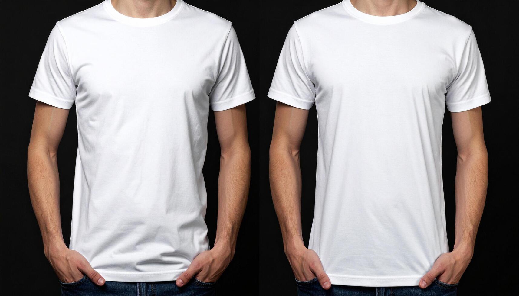 Slim Male Model Fitted White T Shirt Hands in Pockets photo