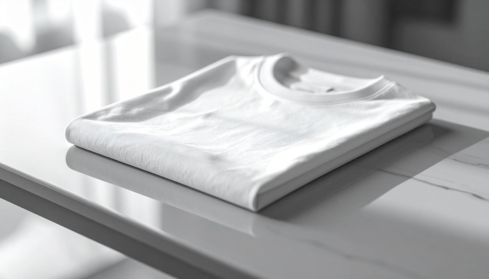 White T-Shirt Laid Flat on Glossy Table photo