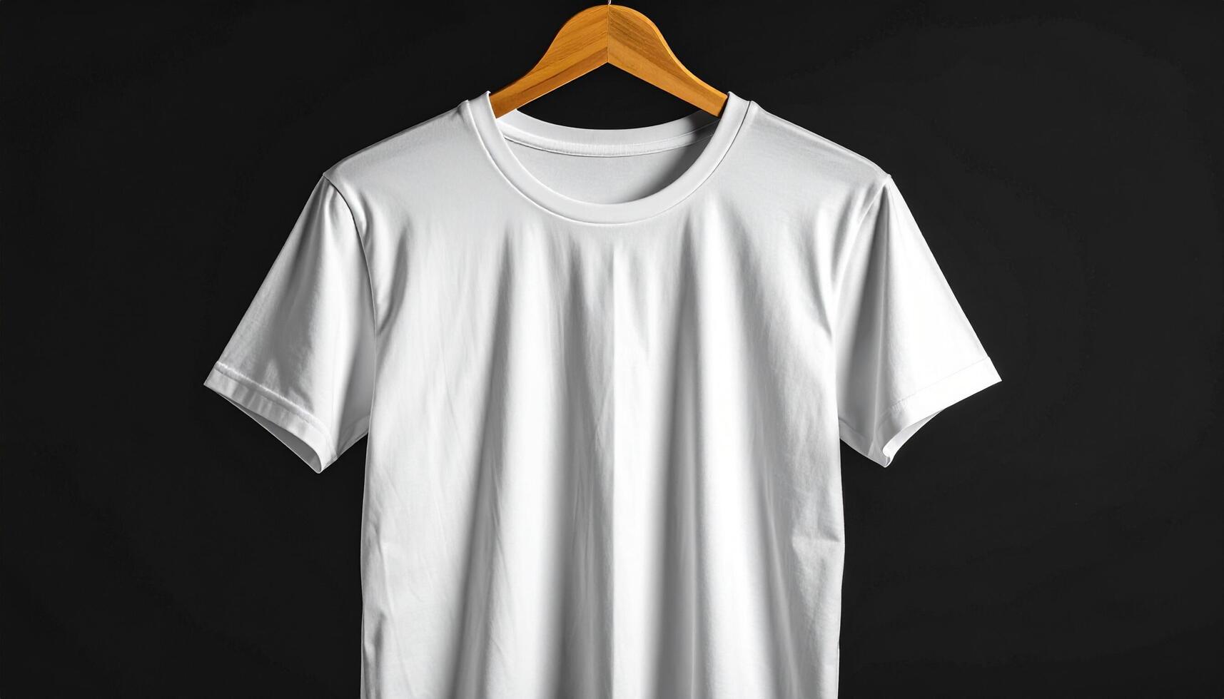 White T Shirt Hanging on Wooden Hanger Studio Light photo